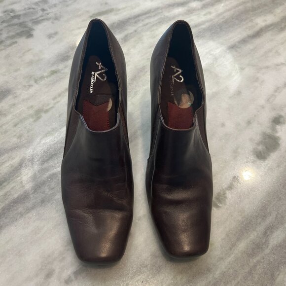 Aerosoles A2 Lake Geneva heeled loafer square toe 8M dark brown elastic … - Picture 1 of 14